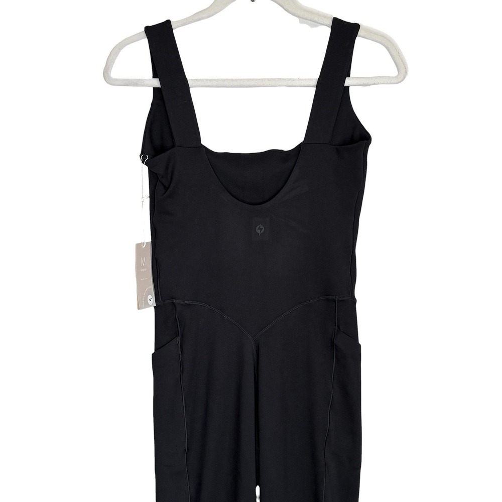 POPFLEX High Society Corset Jumpsuit Med 32" Tall Athleisure Flare Leg Black NEW - Picture 6 of 9